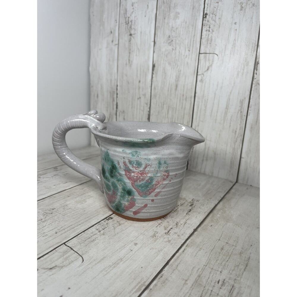 Studio Art Pottery Larger Creamer Glazed Signed by Artist Flowers